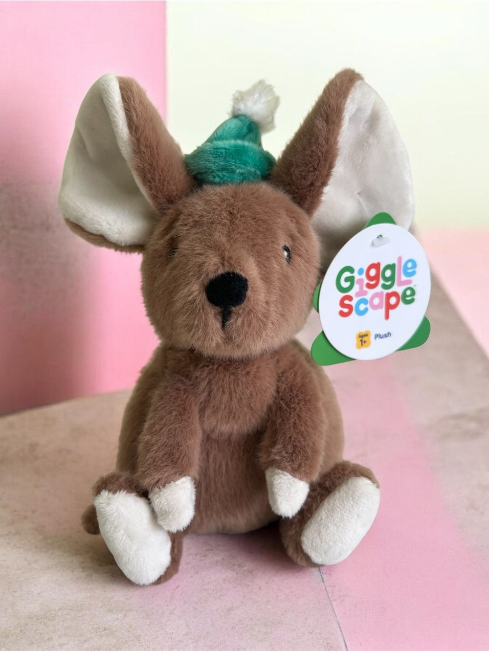 Gigglescape Christmas Brown Mouse With Green Hat 7" Soft Plush Toy